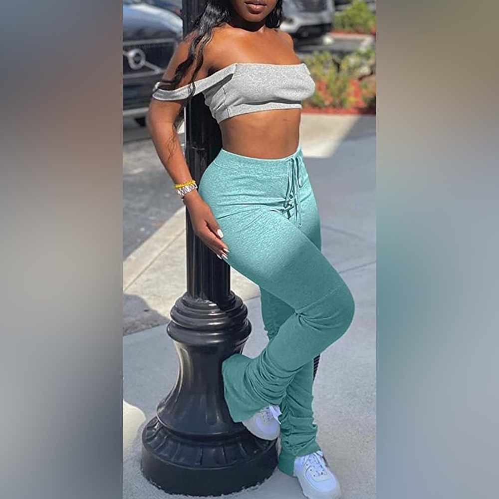 Mermaid blue stacked pants